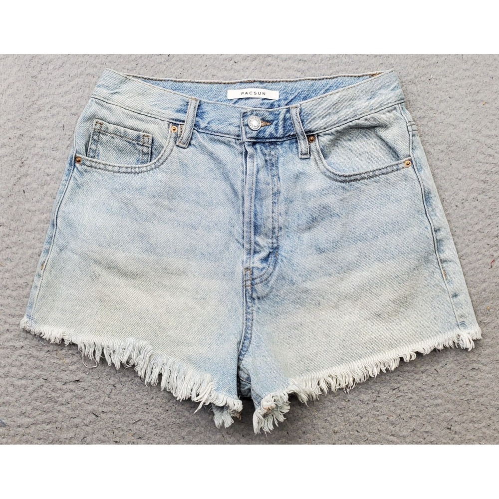 PacSun Jean Shorts Women Small Blue Denim Frayed Hem 5-Pocket Button Fly Outdoor